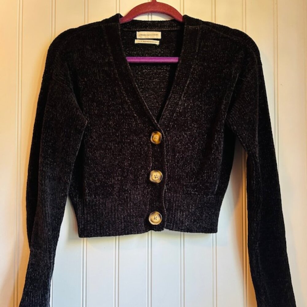 Urban Outfitters Black Button Up Chenille Cropped Cardigan XS